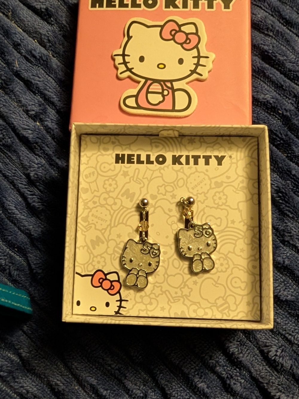 Hello Kitty Gold and Pink Dangle Earrings